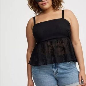 Torrid Black Camisole with Sheer Lace Overlay